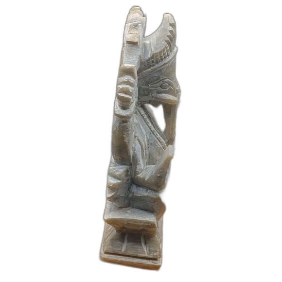 Olive green Soapstone hand carved Ganesh figure Chip on Base & Tusk 3"X2.3"X4.6" - Picture 4 of 7